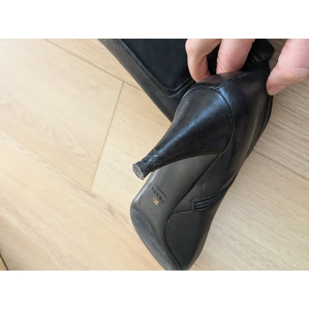 Incredible Y2K PRADA Leather & Nylon Knee High Heel Boots 39.5 (Fits Like 8.5) - Picture 10 of 15